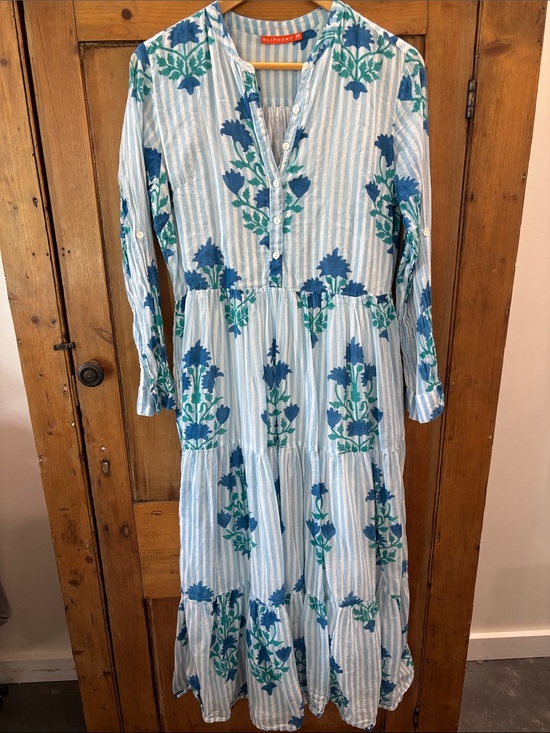 Oliphant Dresses & Skirts - Oliphant Blue and Teal Striped Floral Button-Front Dress